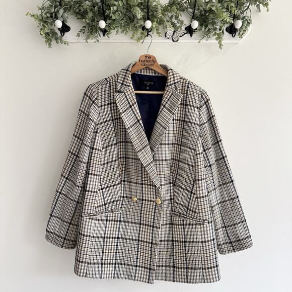 Talbots Jackets & Blazers - Talbots Plus Size Blue Brown Herringbone Double Breasted Blazer 16W